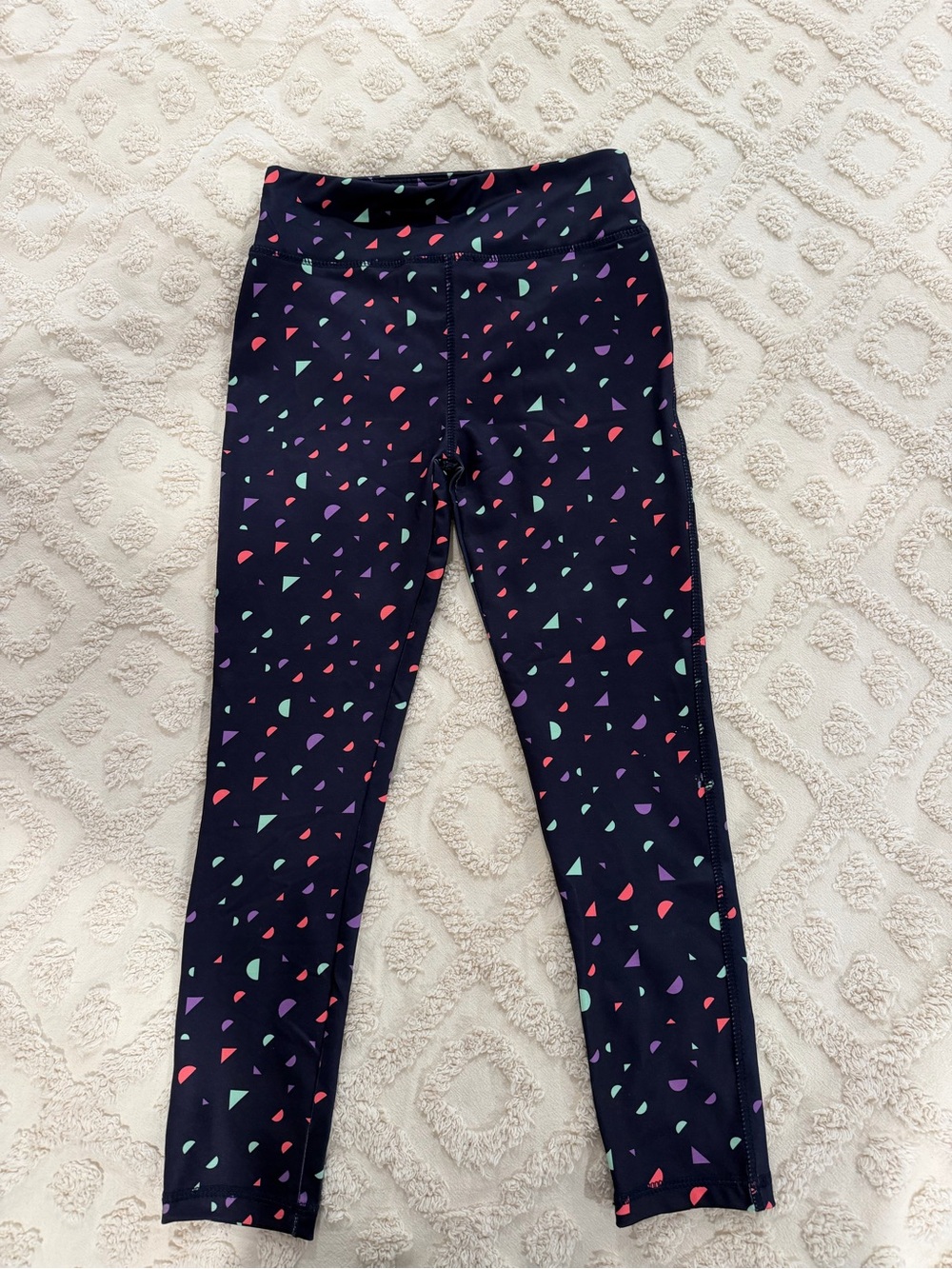 Girls' Navy Geometric Print Stretch Leggings
